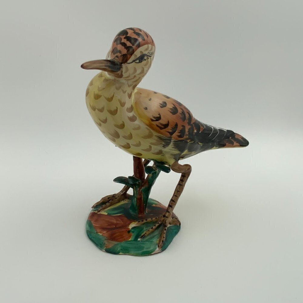Hand Painted Italian Pottery CANTAGALLI Majolica Bird Figurine 7" Tall x 8" Long